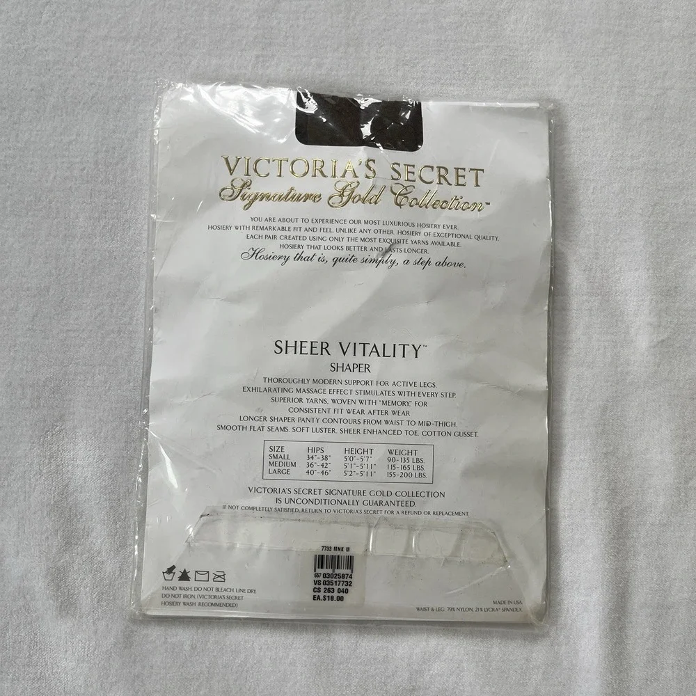 Rare Vtg Victoria's Secret Signature Gold Sheer Vitality Shaper Hosiery M Mink